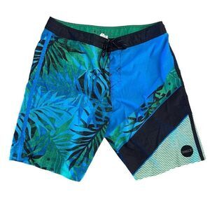 O'Neill Mens Jordy Freak Boardshorts Summer Palm Print Aqua Blue Size 34